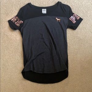 Black and rose gold v neck top